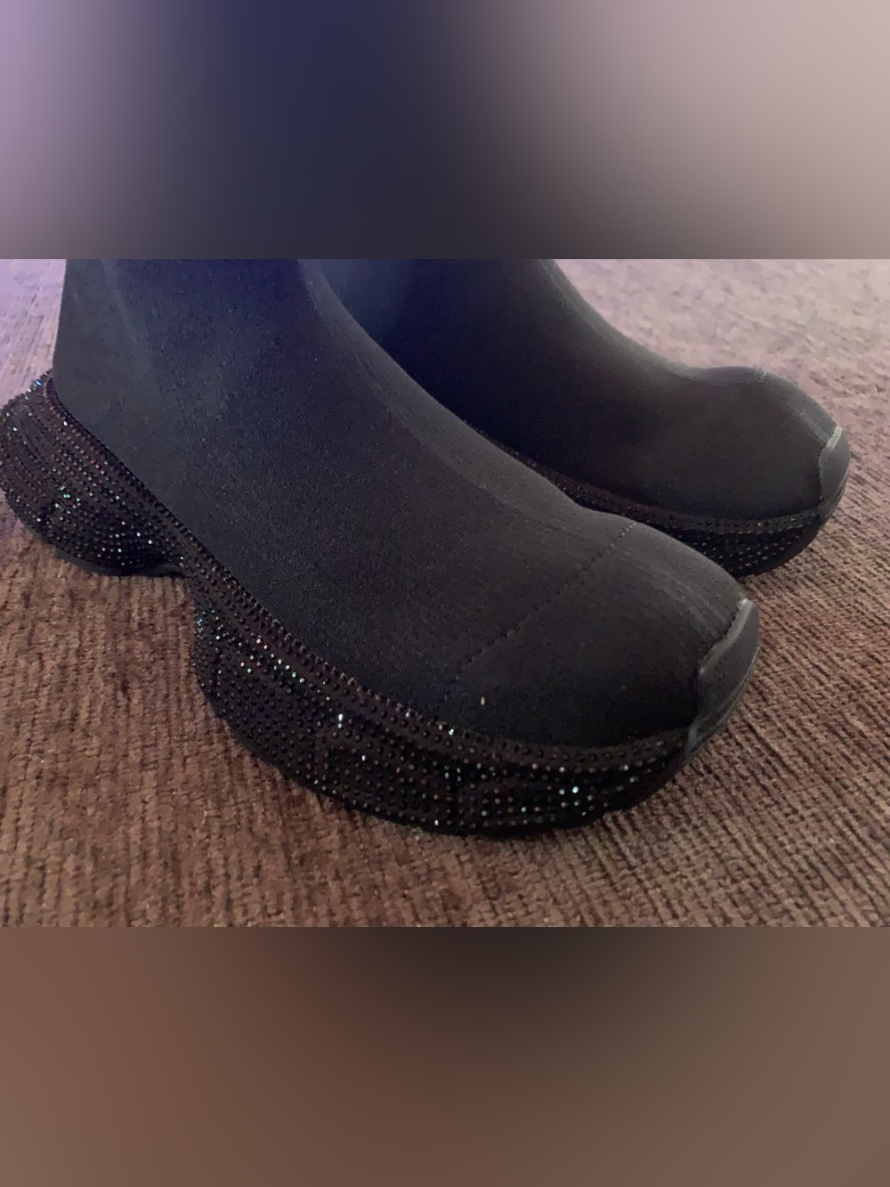 Cape Robbin Black Knit Sock Sneakers with Chunky Glitter Sole